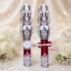 Set 2 lumânări nuntă personalizate VELARIS, sculptate manual, vișiniu, alb și argintiu, 40 cm