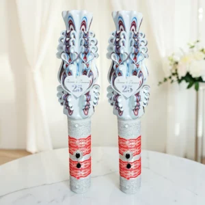Set 2 lumânări Nuntă de Argint ARGENTIS, personalizate pentru 25 ani de căsătorie