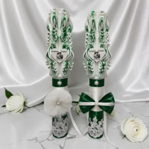 EMERIS — Set 2 lumanari nunta personalizate — verde smarald — detaliu 2 EMERIS — Set 2 lumanari nunta personalizate — verde smarald — detaliu 2