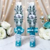 Set 2 lumânări nuntă personalizate AZURELLE, sculptate manual, alb turcoaz și argintiu