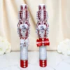 Set 2 lumânări nuntă personalizate RADIANCE, sculptate manual, roșu, alb și argintiu, 40 cm