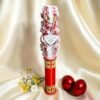 Lumânare personalizată pentru Paște și Înviere SALVATORIS, sculptată alb-roșu cu auriu, îngeraș și inimioară cu mesaj Hristos a înviat