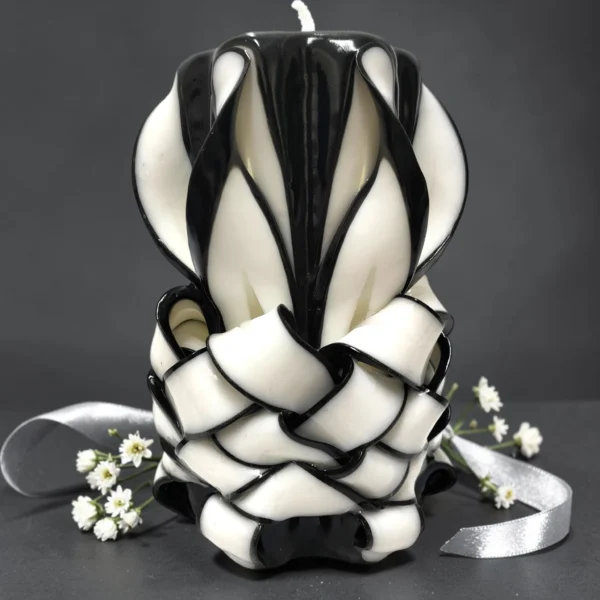 ONYRA Major – Lumânare comemorativă sculptată PREMIUM, alb și negru